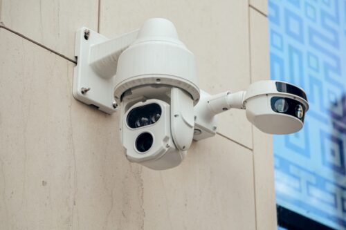 ai camera system on outside of business building